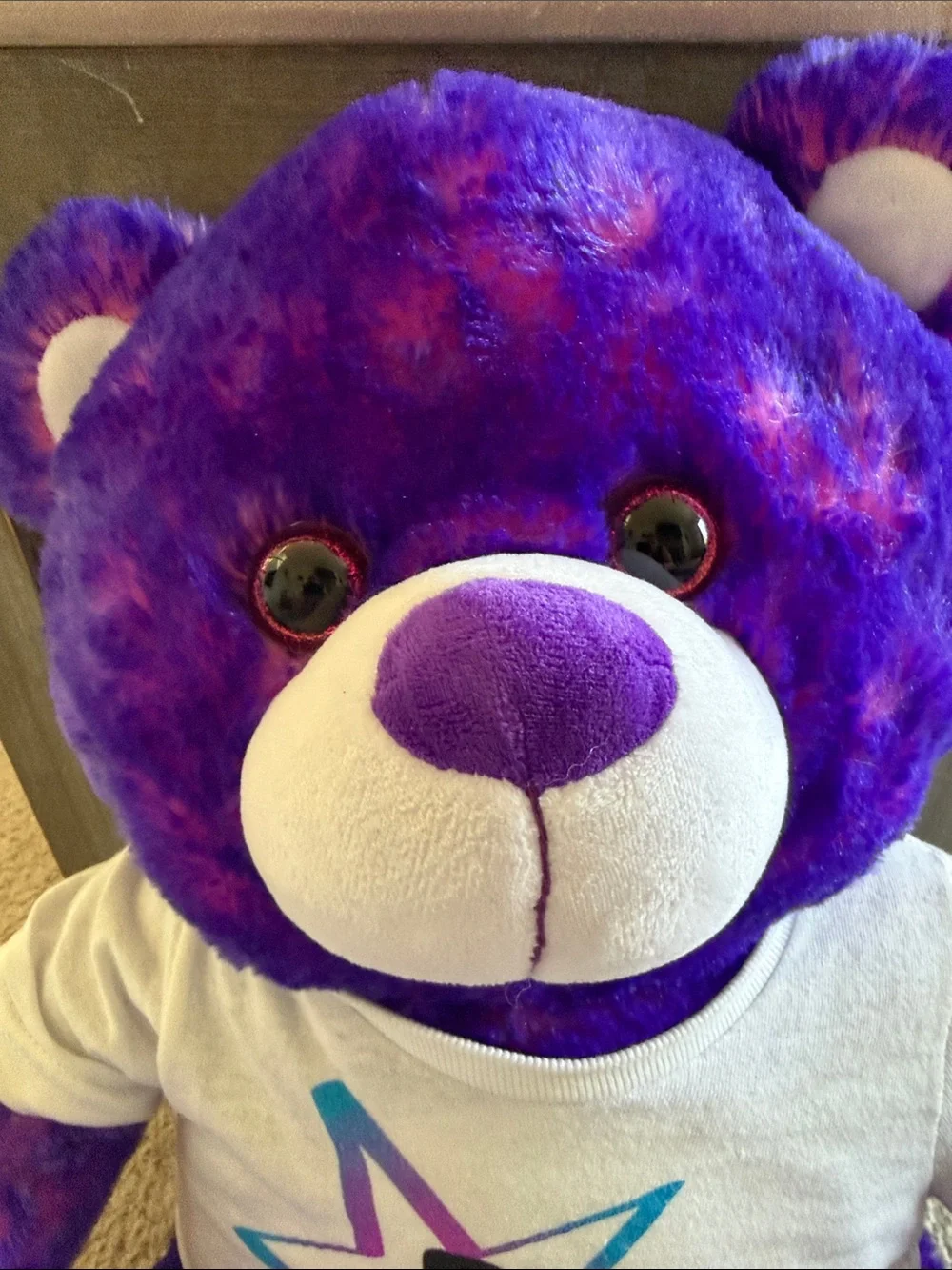 Fiesta Purple Plush Bear with White BTS Shirt  Approximately 16 Inches